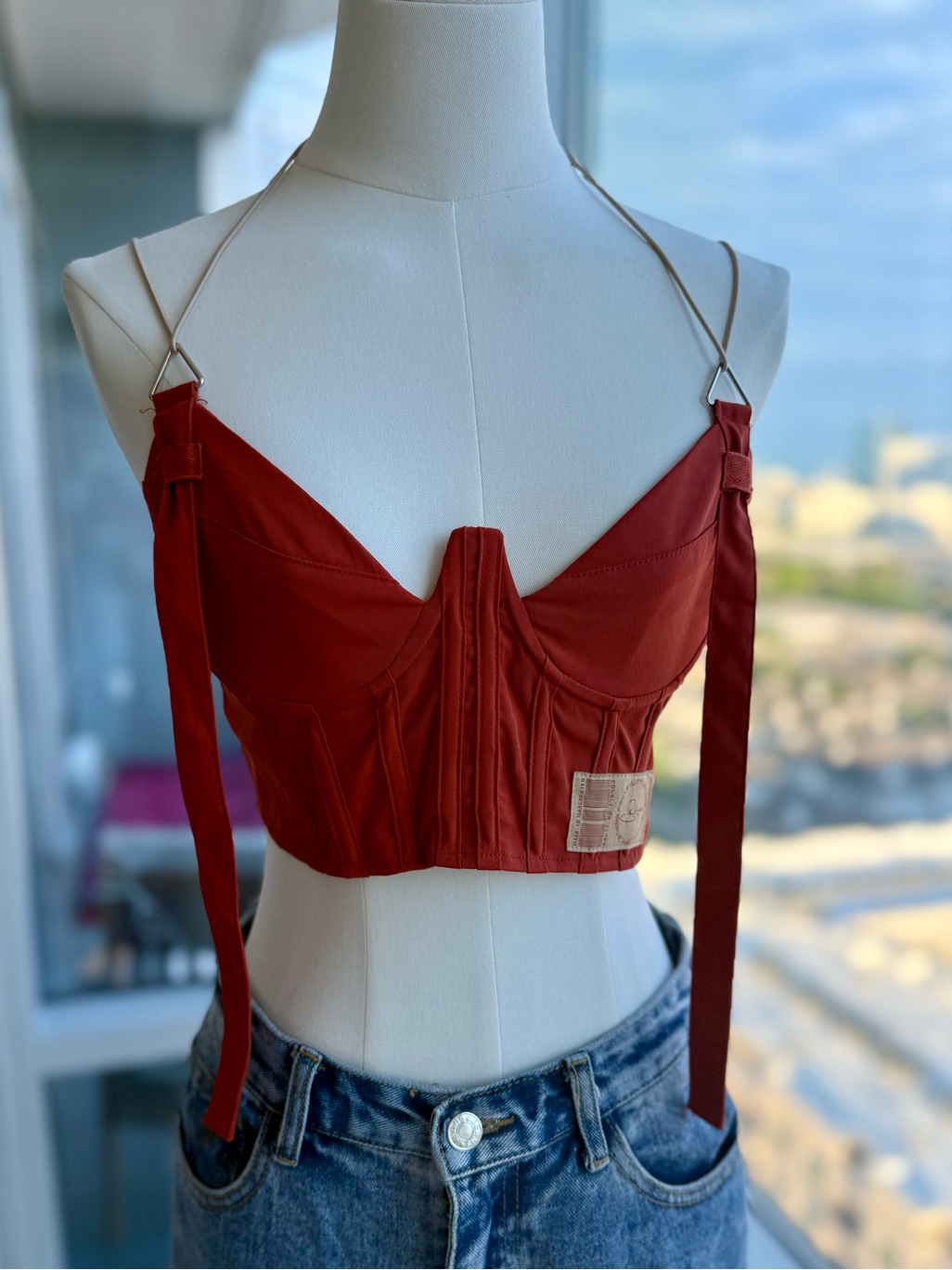 Prettylittlething Rust Buckle Detail Cargo Corset Crop Top